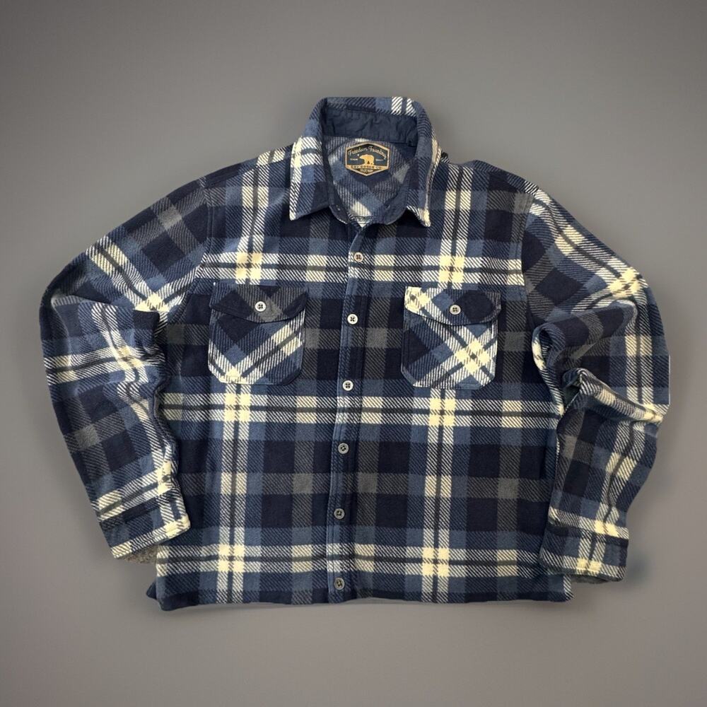 Freedom Foundry Plaid Fleece Flannel Shirt Jacket Mens Blue Button Up XL -559